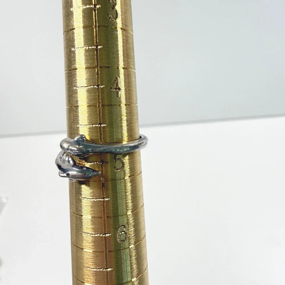 Vintage Sterling Silver 925 Double Dolphin Wrap Ring Size 5 Nautical 90s 00s Y2K